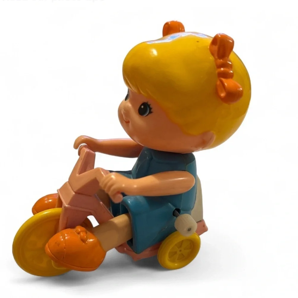 Vintage 1979 Tomy Girl On Tricycle Wind Up Toy Kid Made In Tawing Not Working